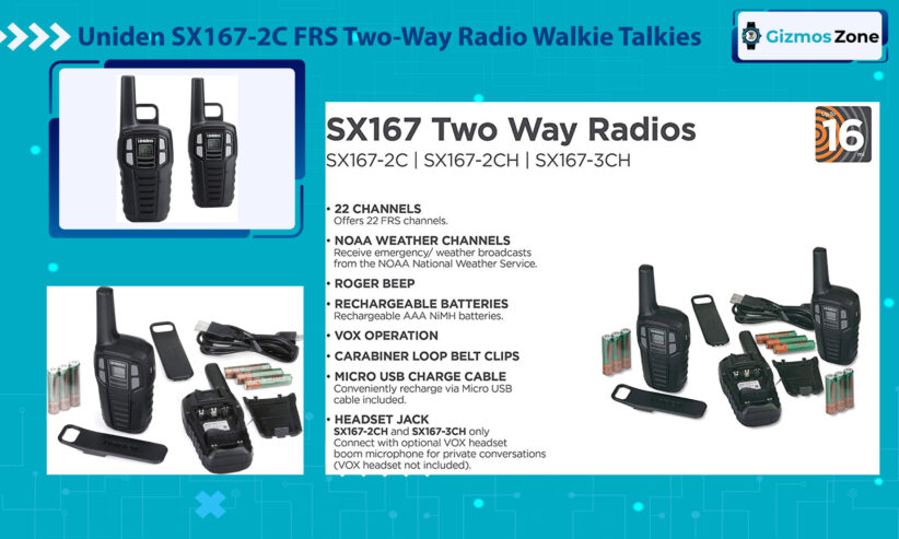 Uniden SX167-2C Up to 16 Mile Range, FRS Two-Way Radio Walkie Talkies