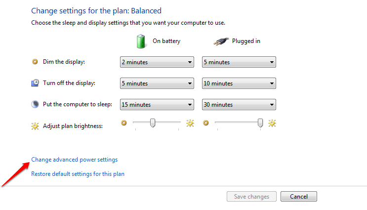 Change advanced power settings