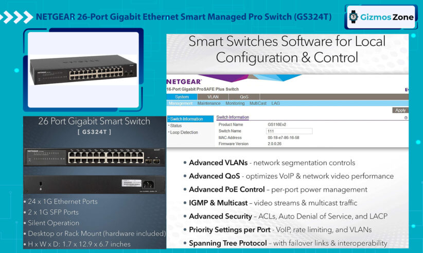 NETGEAR 26-Port Gigabit Ethernet Smart Managed Pro Switch (GS324T)