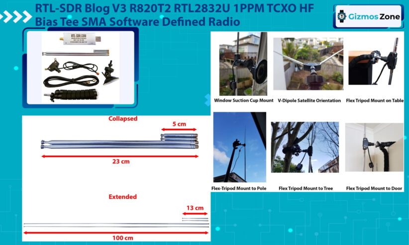 RTL-SDR Blog V3 R820T2 RTL2832U 1PPM TCXO HF Bias Tee SMA Software Defined Radio with Dipole Antenna Kit