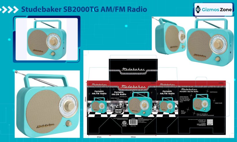 Studebaker SB2000TG Turquoise/Gold Retro Classic Portable AM/FM Radio