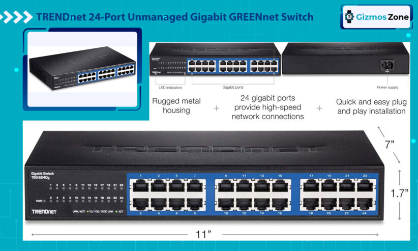 TRENDnet 24-Port Unmanaged Gigabit GREENnet Desktop Metal Switch