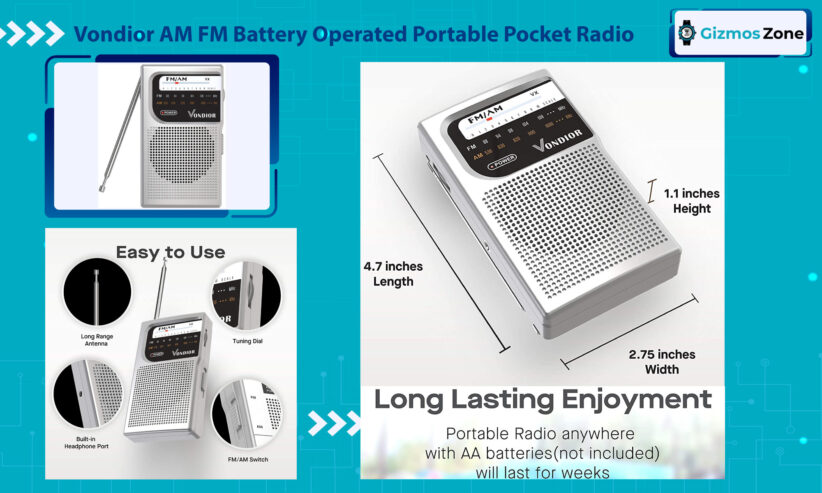 Vondior AM FM Battery Operated Portable Pocket Radio