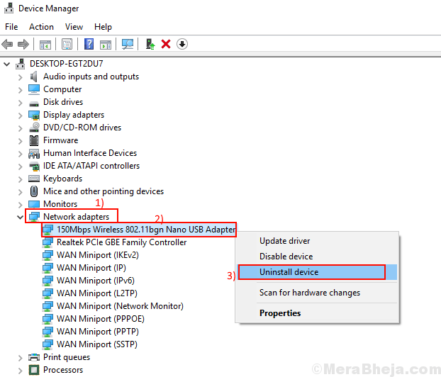 uninstall network adapter