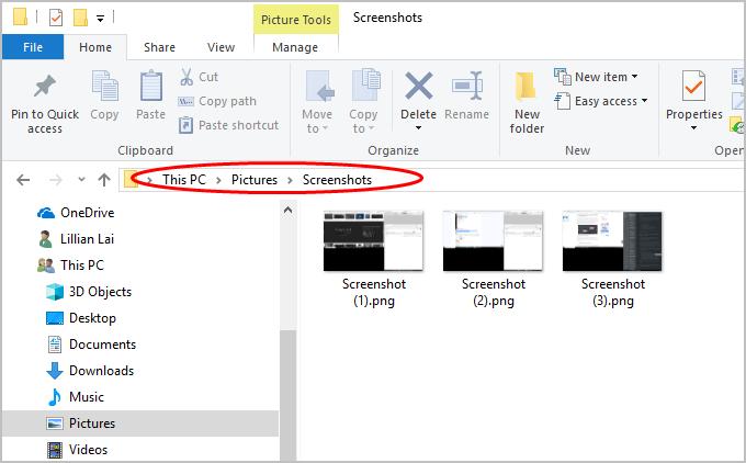 Taking a screenshot using the Print Screen method in Windows 8 or 10