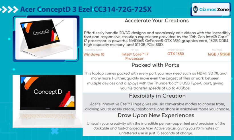 Acer ConceptD 3 Ezel CC314-72G-72SX