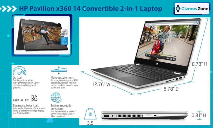 HP Pavilion x360 14-inch 2-in-1 Convertible Laptop