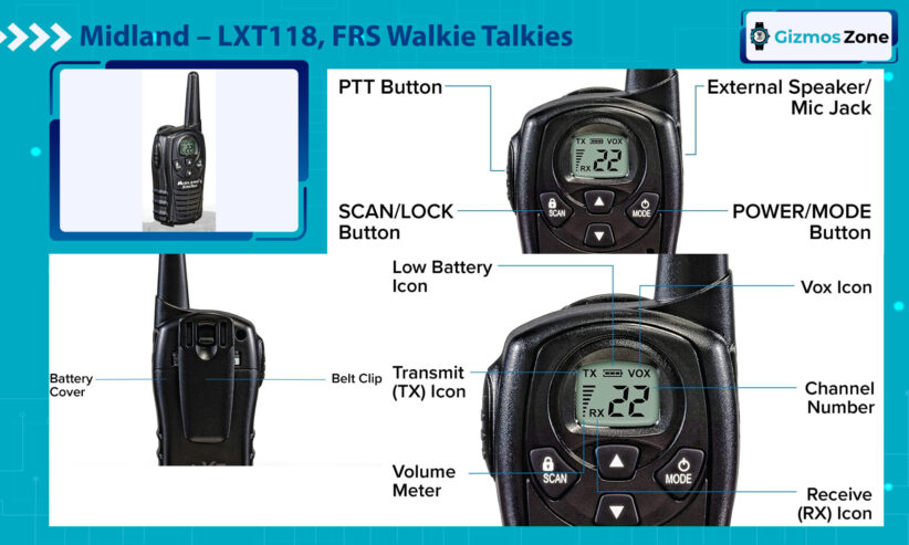 Midland - LXT118, FRS Walkie Talkies with Channel Scan - Extended Range Two Way Radios