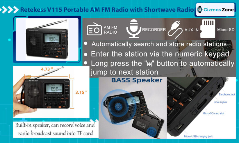Retekess V115 Portable AM FM Radio with Shortwave Radio