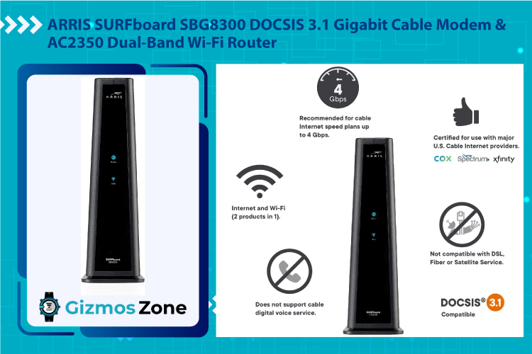 ARRIS SURFboard SBG8300 DOCSIS 3.1 Gigabit Cable Modem & AC2350 Dual-Band Wi-Fi Router