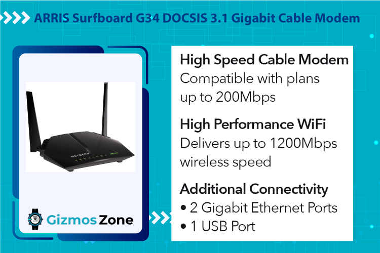 ARRIS Surfboard G34 DOCSIS 3.1 Gigabit Cable Modem