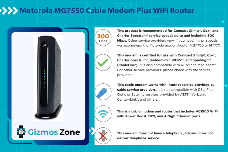 Motorola MG7550 Cable Modem Plus WiFi Router