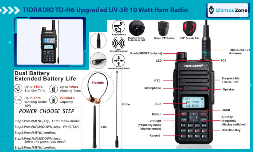 TIDRADIO TD-H6 Upgraded UV-5R 10 Watt Ham Radio