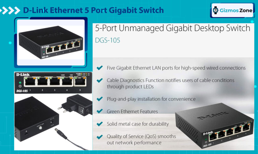 D-Link Ethernet 5 Port Gigabit Unmanaged Desktop Switch