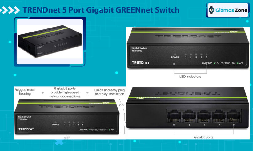 TRENDnet 5 Port Gigabit GREENnet Desktop Metal Switch