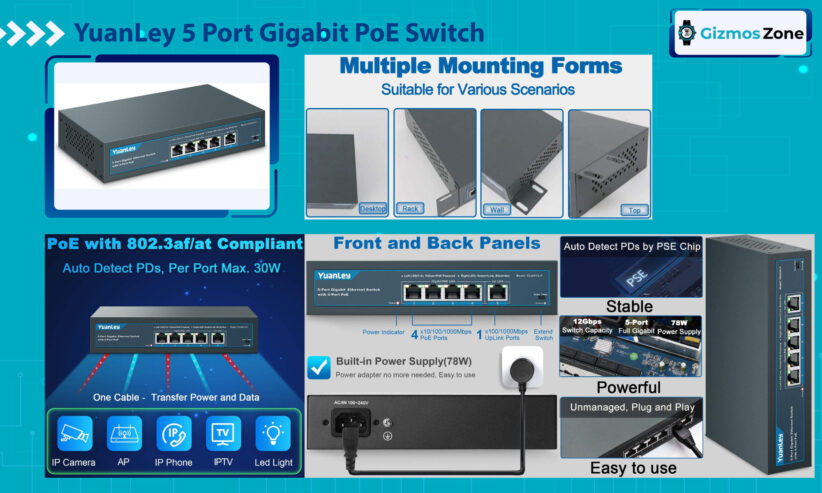 YuanLey 5 Port Gigabit PoE Switch